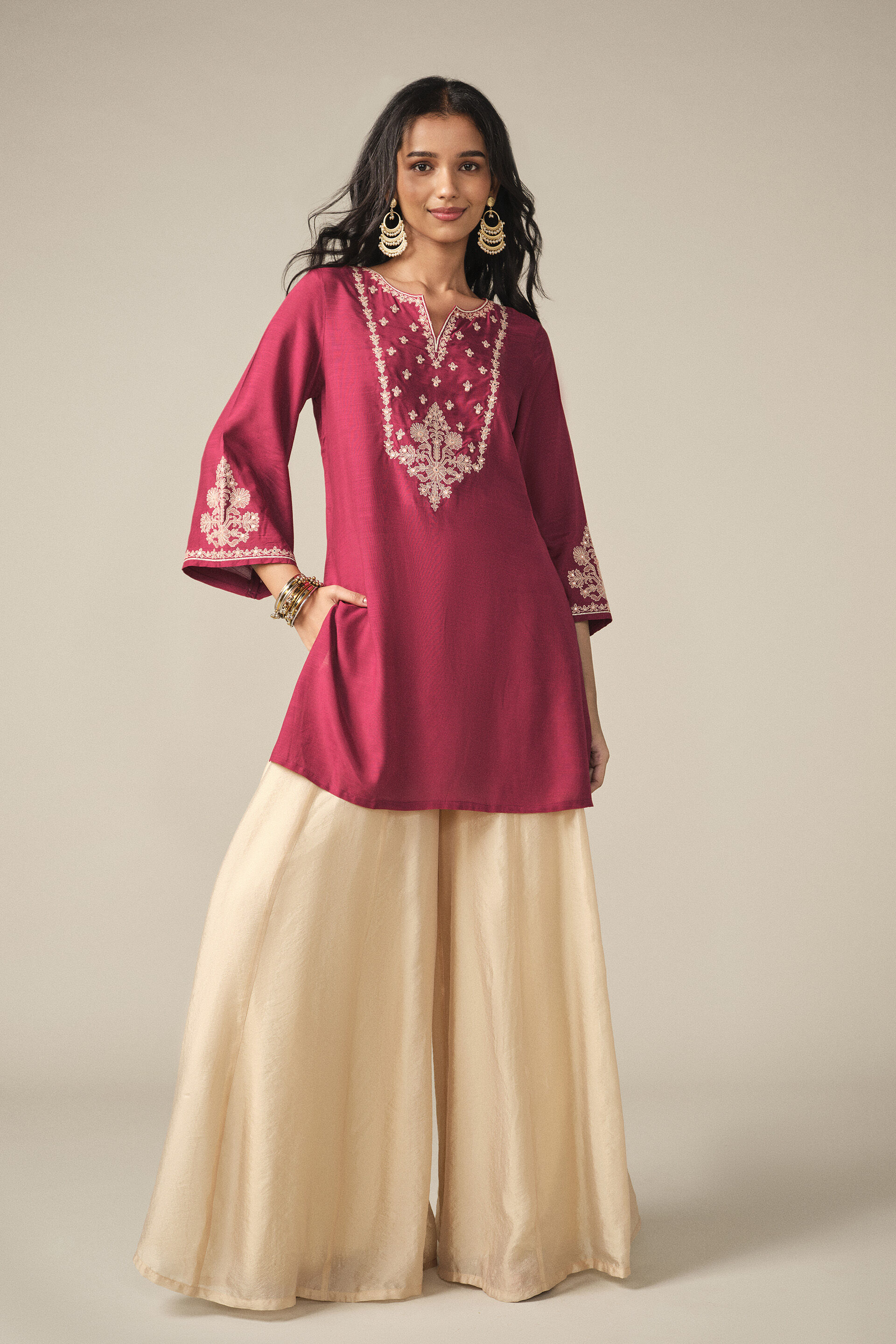 Embroidered Tunic in Red, Red, image 4